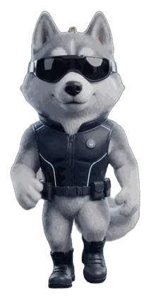 Ace the husky agent, walking across the desktop